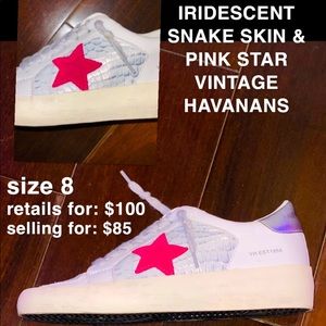 💖💖NEVER WORN VINTAGE HAVANAS ‘IRIDESCENT SNAKE SKIN & HOT PINK STAR’